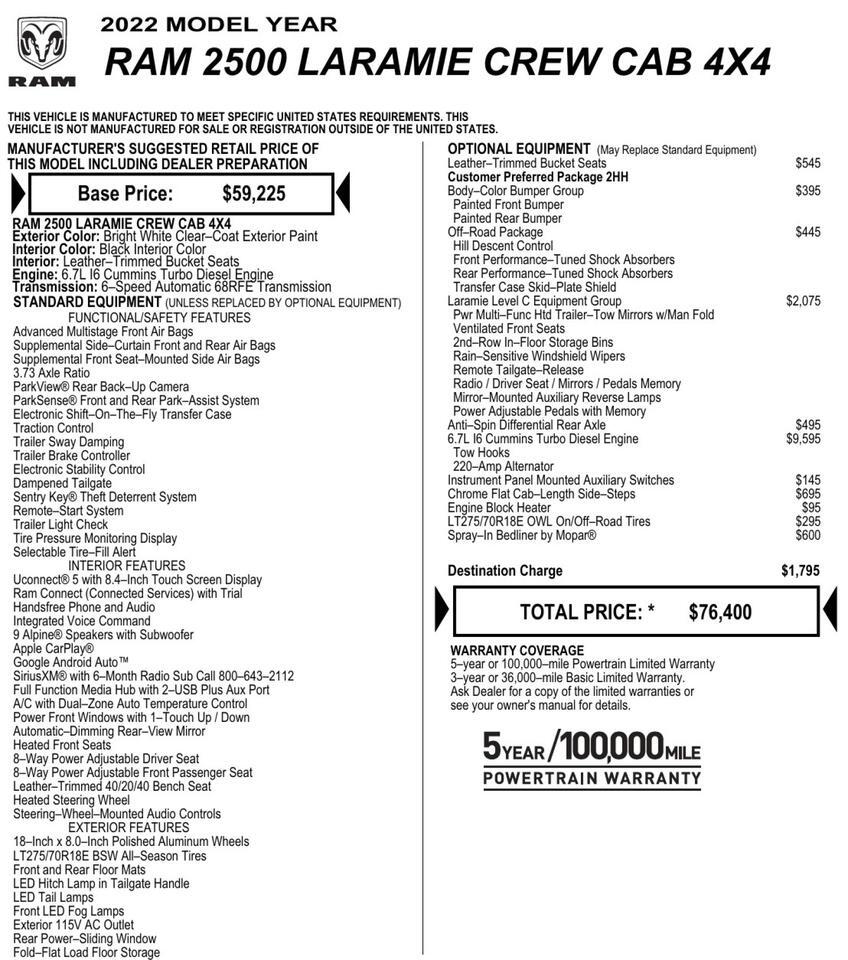 2022 Ram 2500 Laramie 4X4 / Turbo Diesel / Level C Equipment! Lincolnton NC