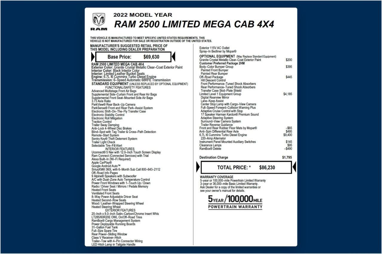 2022 Ram 2500 Limited 4X4 / Mega Cab / Turbo Diesel / Coming Soon! Lincolnton NC