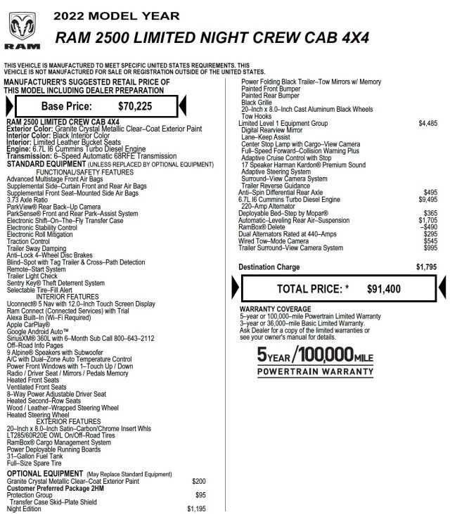 2022 Ram 2500 Limited 4X4 / Night Edition / Level 1 Equipment! High Point NC