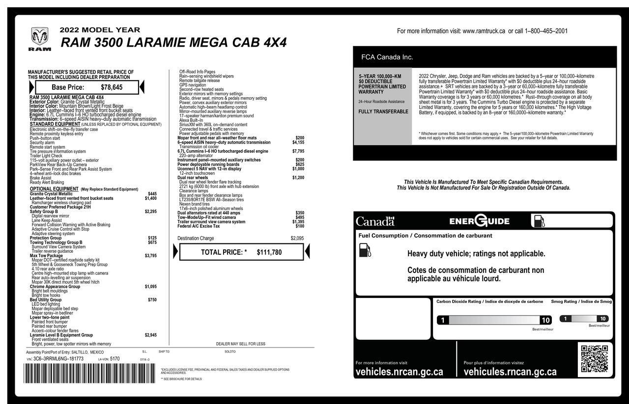 2022 Ram 3500 4x4 Mega Cab Laramie Dually Diesel AISIN Red Deer AB