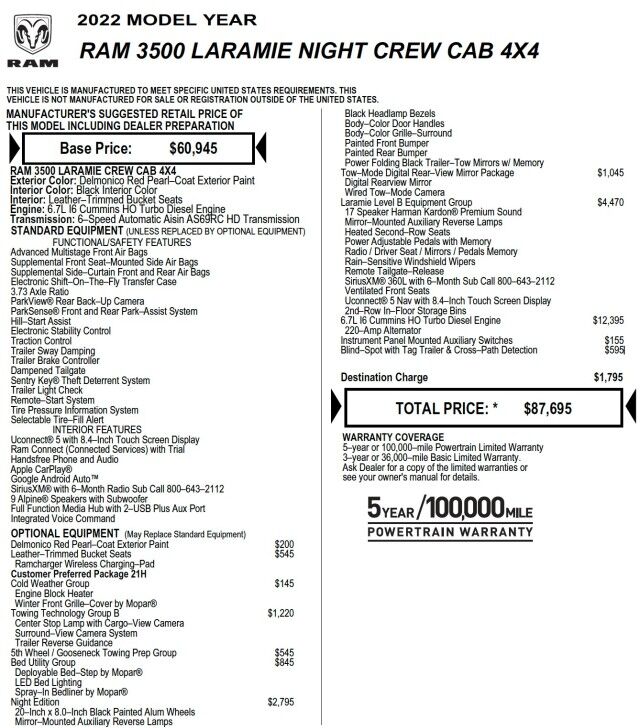 2022 Ram 3500 Laramie 4X4 / Night Edition / HO Diesel / Towing Tech! High Point NC