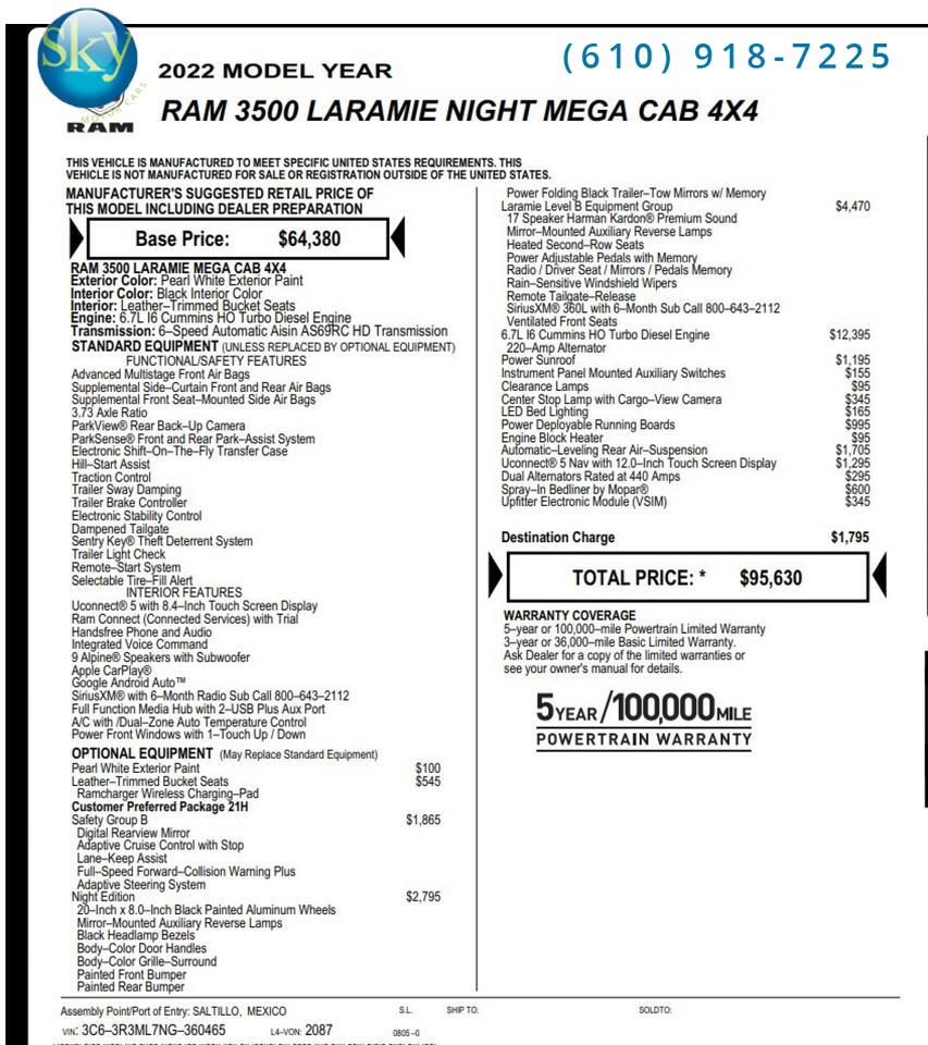 2022 Ram 3500 Mega Cab 4WD Laramie Diesel