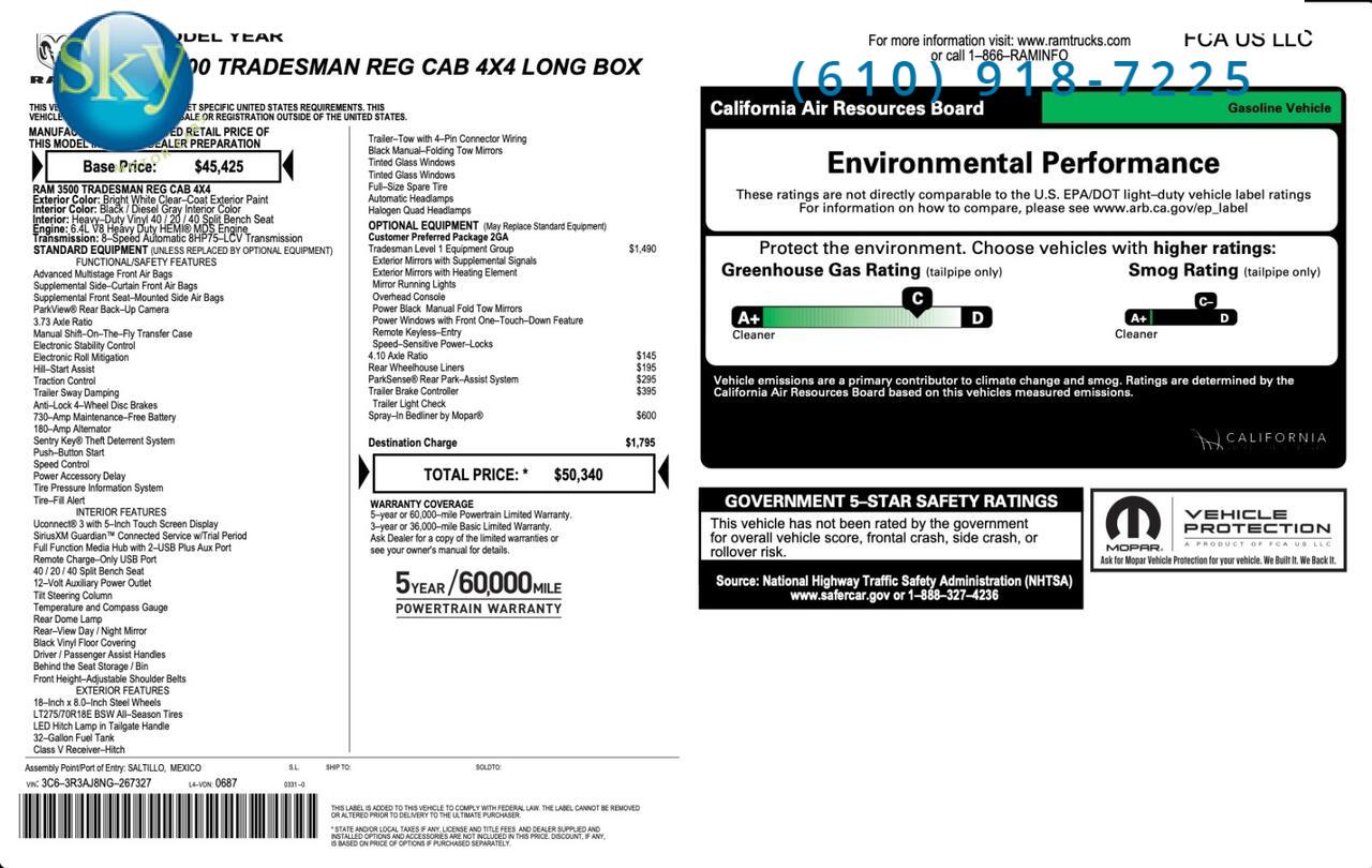 2022 Ram 3500 Regular Cab 4WD Tradesman Long Box