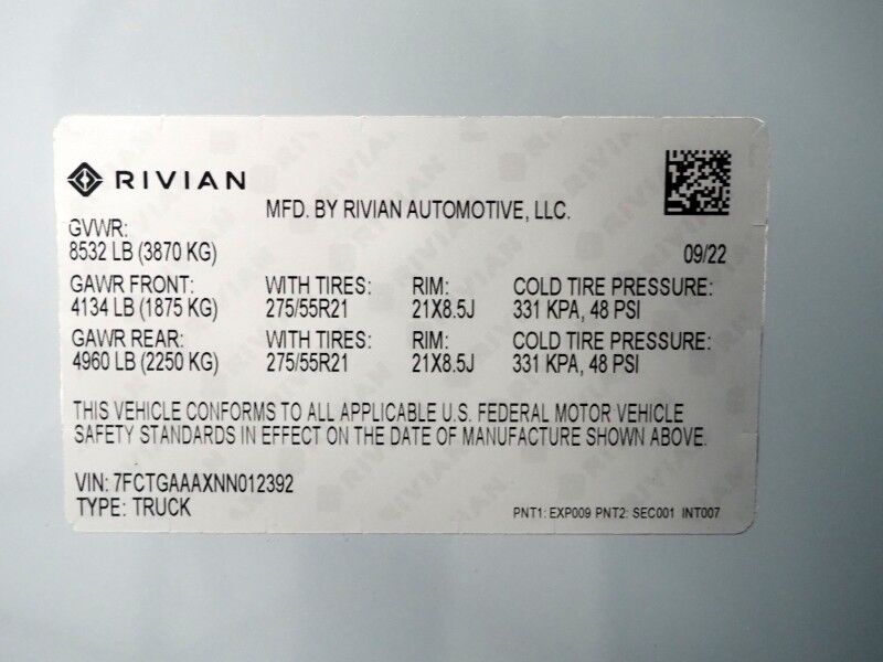 2022 Rivian R1T Adventure Package AWD *QUAD-MOTOR, LARGE BATTERY PACK, NAVIGATION, ADAPTIVE CRUISE, SAFETY ALERTS, 360 VIEW CAMERAS, PANORAMA GLASS ROOF, CLIMATE SEATS, HEATED STEERING, MERIDIAN AUDIO, 21 INCH WHEELS, WIRELESS CHARGING Round Rock TX
