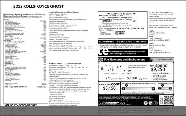 2022 Rolls-Royce Ghost ($412,550 MSRP!!) *IMMERSIVE SEATING* *REAR THEATRE* *SHOOTING S San Diego CA