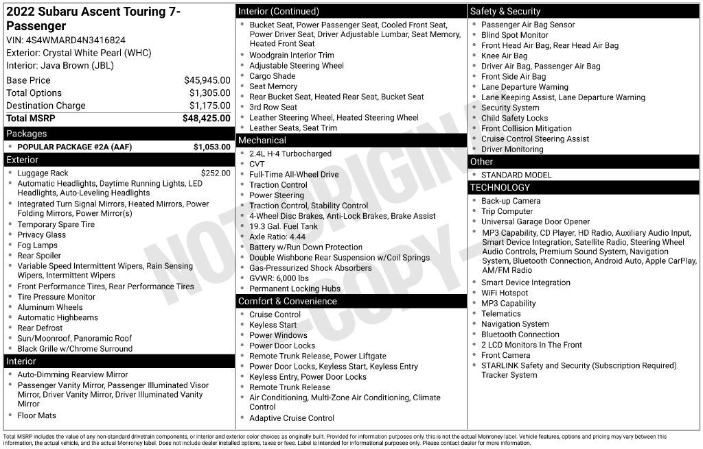 2022 Subaru Ascent Touring OR