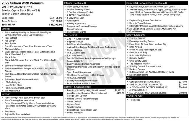 2022 Subaru WRX Premium Raleigh NC
