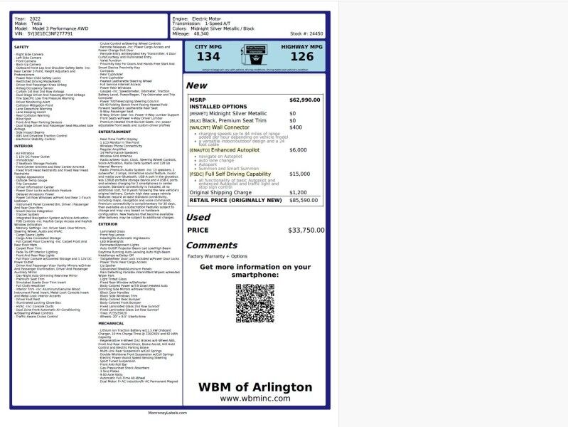 2022 Tesla Model 3 Performance AWD Arlington VA