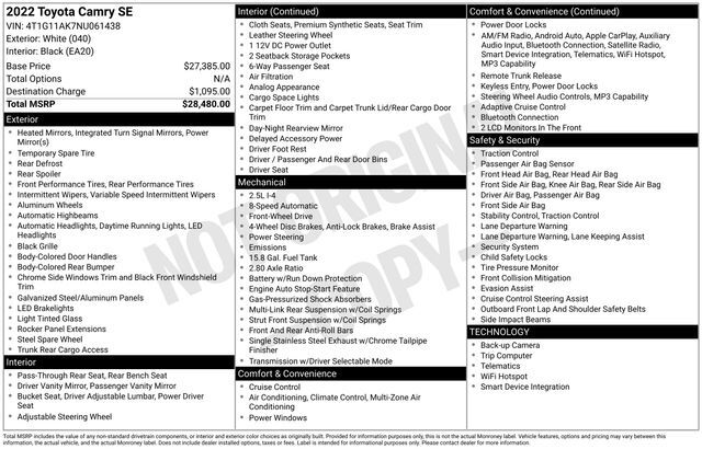 2022 Toyota Camry SE Raleigh NC