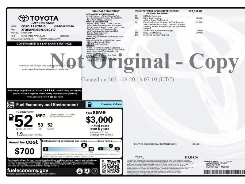 2022 Toyota Corolla Hybrid LE w/ Premium Interior Package
