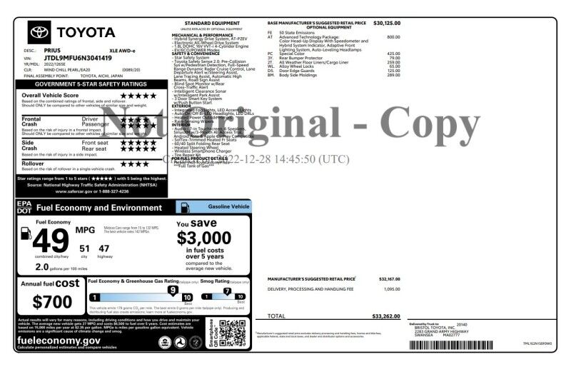 2022 Toyota Prius XLE - 1-OWNER - ADVANCED TECHNOLOGY PACKAGE Webster MA