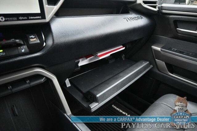 2022 Toyota Tundra 4WD SR5 / Premium & Convenience Pkg / 4X4 / Double Cab / Power & Heated Leather Seats / Heated Steering / Adaptive Cruise / Lane Depart & Blind Spot / Apple CarPlay & Android Auto / Bed Liner / Tow Pkg / 1-Owner Anchorage AK