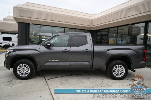 2022 Toyota Tundra 4WD SR5 / Premium & Convenience Pkg / 4X4 / Double Cab / Power & Heated Leather Seats / Heated Steering / Adaptive Cruise / Lane Depart & Blind Spot / Apple CarPlay & Android Auto / Bed Liner / Tow Pkg / 1-Owner Anchorage AK