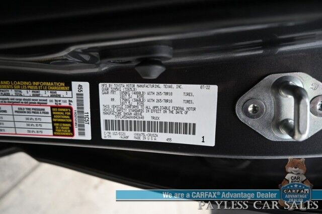 2022 Toyota Tundra SR5 / Premium & Convenience Pkg / 4X4 / Double Cab / Power & Heated Leather Seats / Heated Steering / Adaptive Cruise / Lane Depart & Blind Spot / Apple CarPlay & Android Auto / Bed Liner / Tow Pkg / 1-Owner Anchorage AK