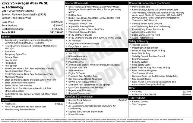 2022 Volkswagen Atlas 3.6L V6 SE w/Technology Raleigh NC