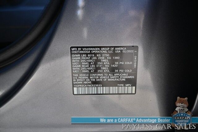 2022 Volkswagen Atlas SEL Premium R-Line / AWD / Heated & Cooled Leather Seats / Heated Steering Wheel / Sunroof / NAV / Adaptive Cruise / Lane Depart & Blind Spot Alert / Rear Captain Chairs / 3rd Row / Seats 6 / Luggage Rack / Tow Pkg Anchorage AK
