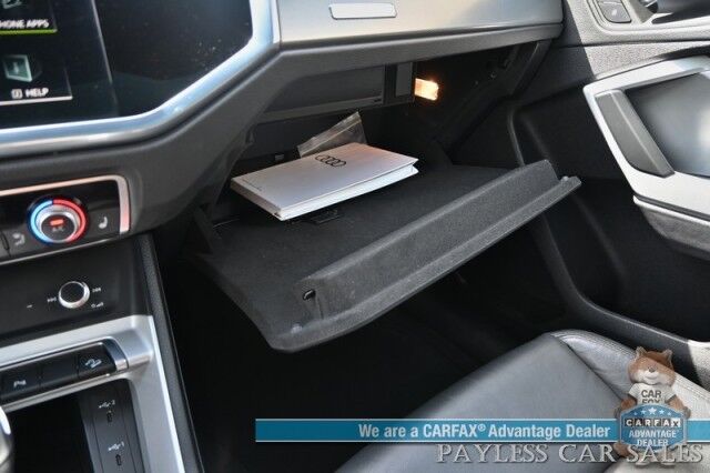 2023 Audi Q3 S line Premium / AWD / Convenience Pkg / Power & Heated Leather Seats / Panoramic Sunroof / Blind Spot & Forward Collision Alert / Apple CarPlay & Android Auto / Back Up Camera / Cruise Control / Tow Pkg / 28 MPG Anchorage AK