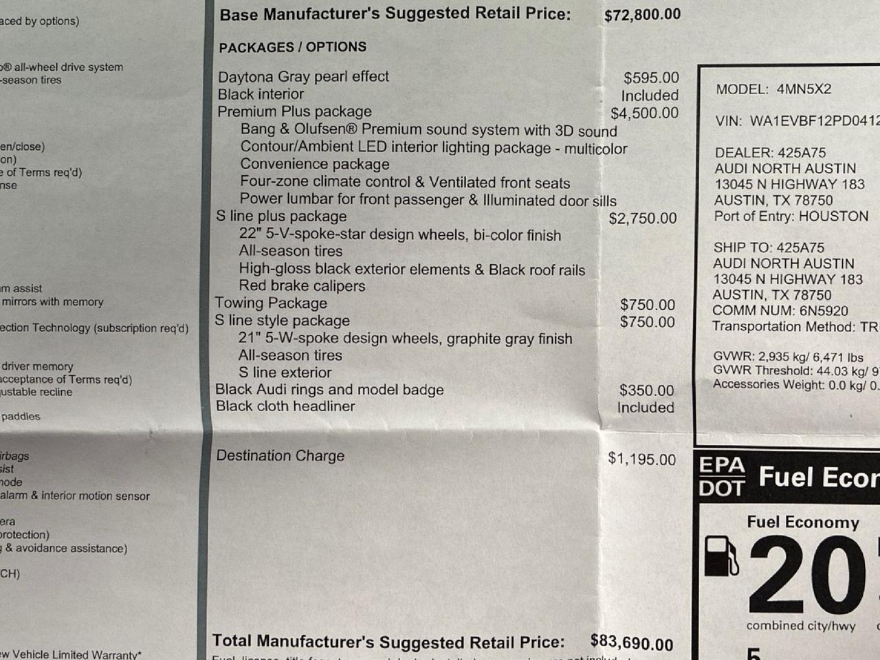 2023 Audi Q8 Premium Plus, S-line Plus Pkg, S-Line Style Pkg, Tow Pkg Houston TX