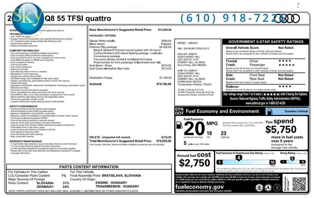 2023 Audi Q8 Quattro AWD Premium Plus West Chester PA