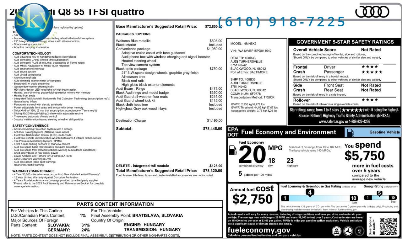 2023 Audi Q8 Quattro AWD Premium West Chester PA