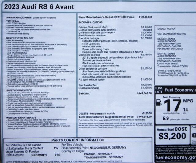 2023 Audi RS 6 Avant ($144,915 MSRP!!) *$40,000 IN UPGRADES!* *URBAN AERO PACKAGE* *VOSSEN WHEELS* *AWE EXHAUST* *FULL PPF* *CARBON CERAMIC BRAKES* San Diego CA