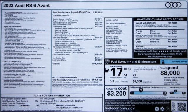 2023 Audi RS 6 Avant ($144,915 MSRP!!) *$40,000 IN UPGRADES!* *URBAN BODYKIT* *VOSSEN WHEELS* *AWE EXHAUST* *FULL PPF* *CARBON CERAMIC BRAKES* San Diego CA