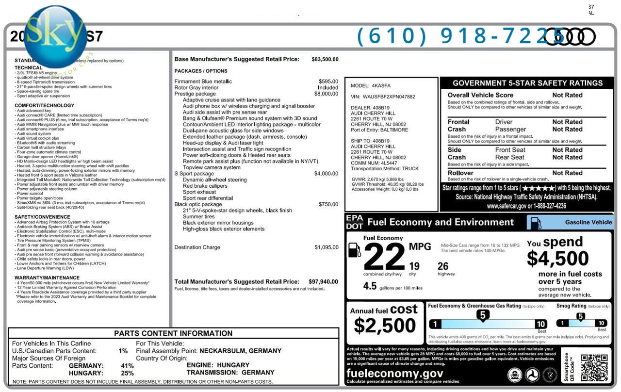 2023 Audi S7 Quattro AWD Prestige West Chester PA