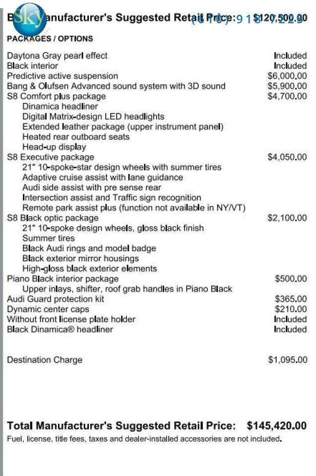 2023 Audi S8 Quattro AWD $145,420 MSRP West Chester PA