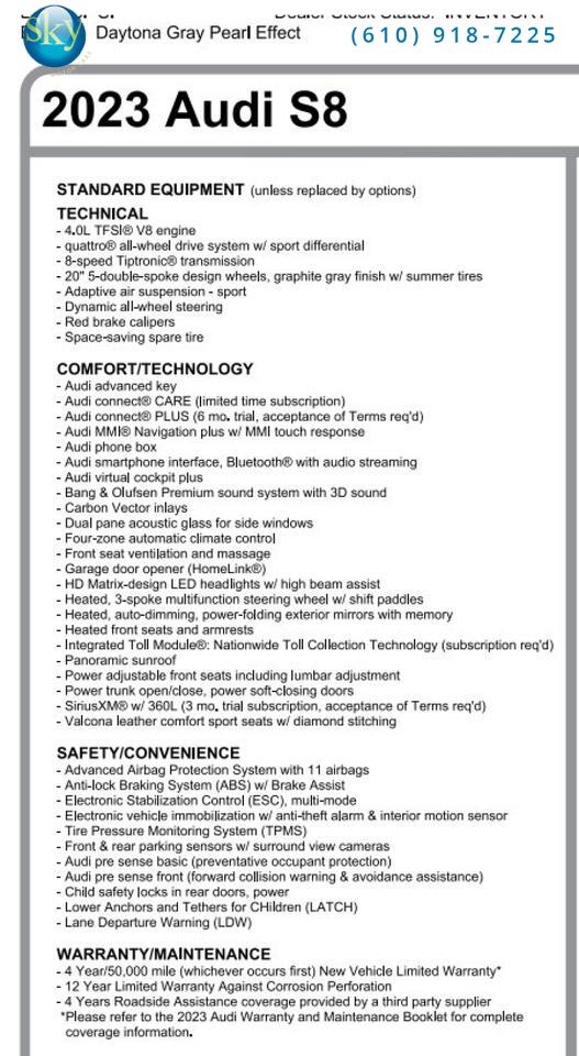 2023 Audi S8 Quattro AWD $145,420 MSRP West Chester PA
