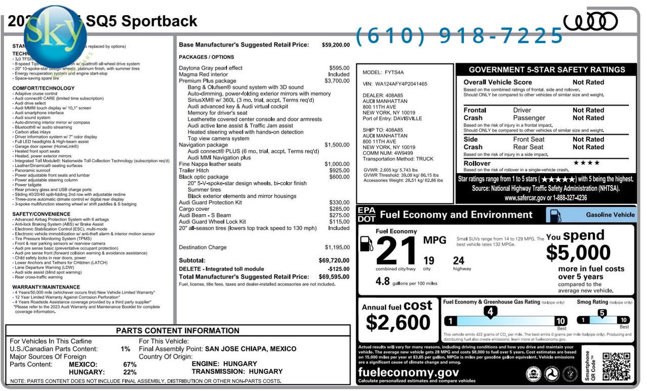 2023 Audi SQ5 Sportback Quattro AWD Premium Plus