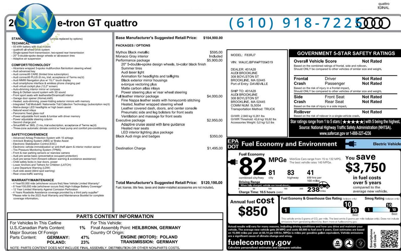 2023 Audi e-tron GT Quattro AWD Premium Plus $120K MSRP West Chester PA