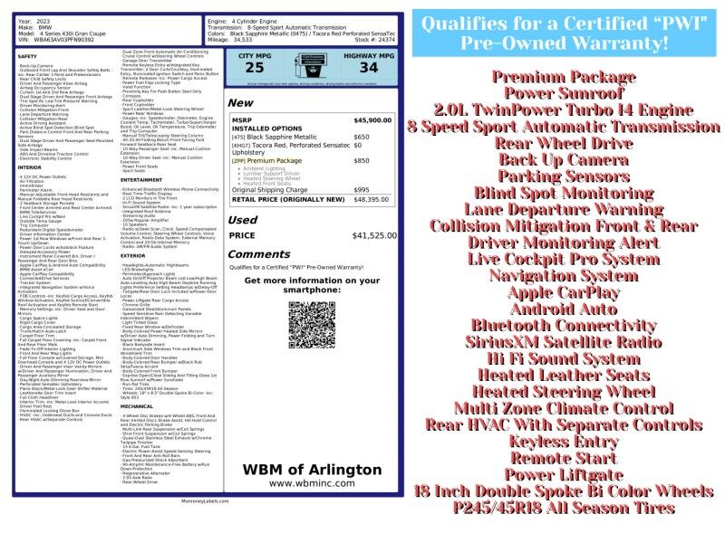 2023 BMW 4 Series 430i Gran Coupe RWD