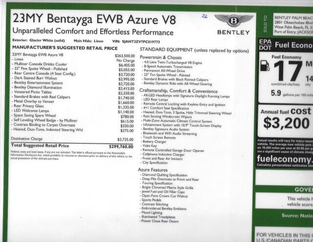 2023 Bentley Bentayga EWB Azure ($300,000 MSRP!) *MASSIVE OPTION LIST* *4-SEATER* *PICNIC TABLES* *TV&apos;s* *REFRIGERATOR/COOLER* *WHITE ON WHITE* *1800 MILES* San Diego CA