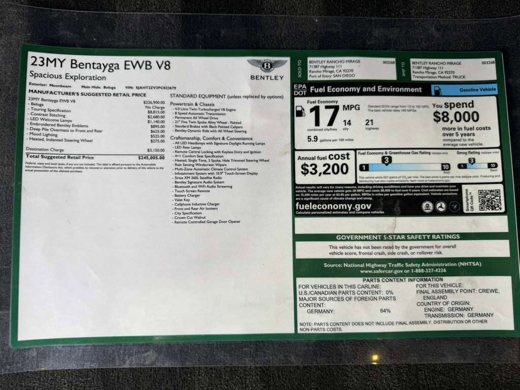 2023 Bentley Bentayga EWB V8 Moonbeam paint, Beluga interior, Touring Specification AND MUCH MORE!! Fort Lauderdale FL