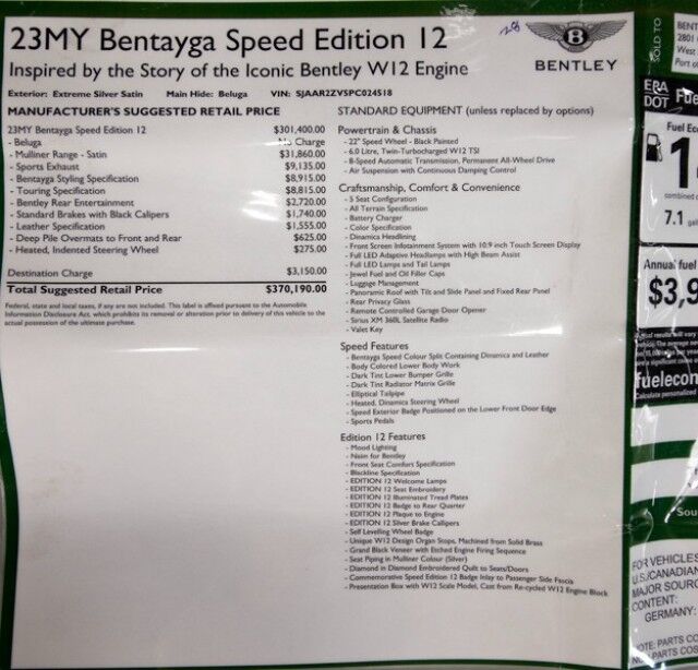 2023 Bentley Bentayga Speed Edition 12 ($370,190 MSRP!!!) *FACTORY SATIN PAINT* *BENTLEY CARBON FIBER BODYKIT* *23 INCH VOSSEN WHEELS* *REAR TV's* San Diego CA
