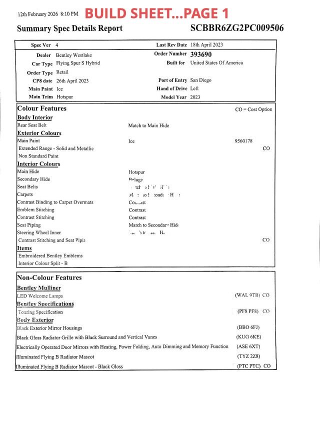 2023 Bentley Flying Spur S Hybrid ($293,730 MSRP!!) *$50,505 IN FACTORY OPTIONS* *ONLY 5400 MILES* *ICE ON HOTSPUR RED* San Diego CA
