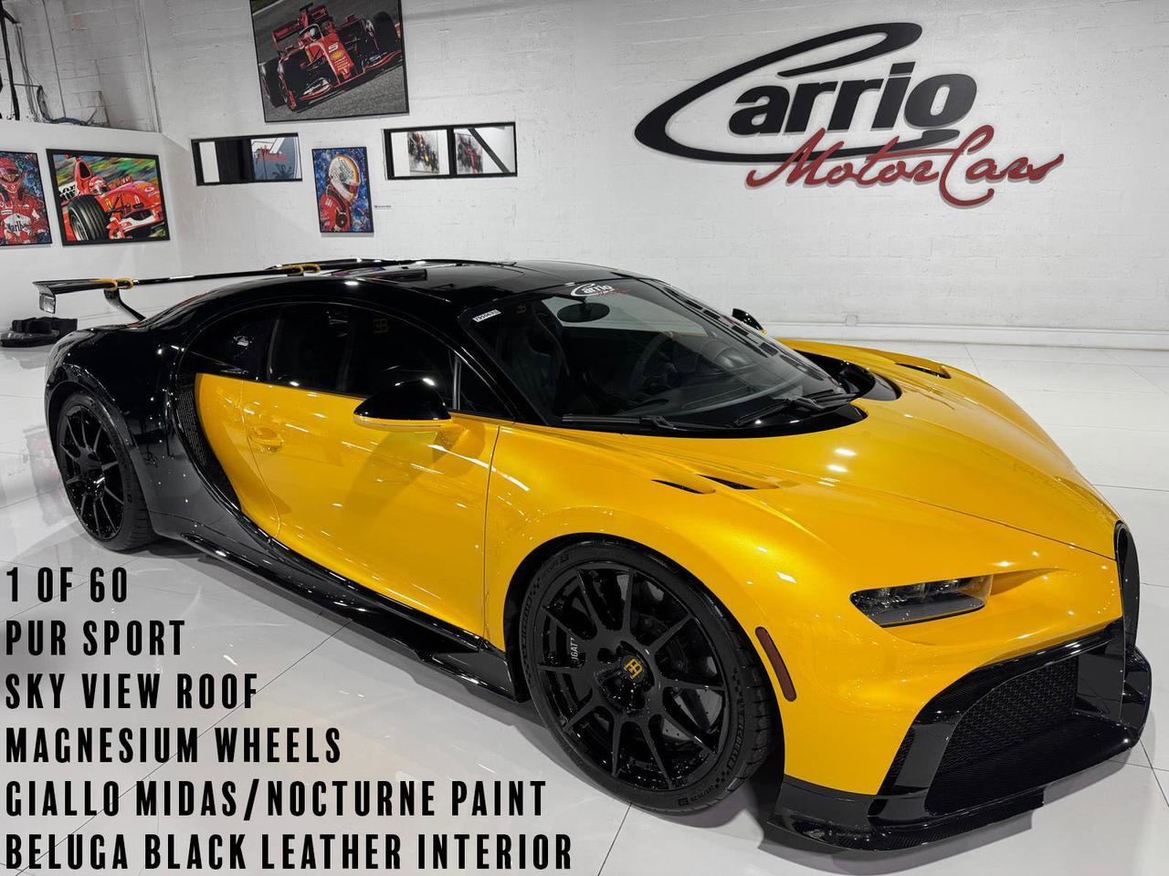 2023 Bugatti Chiron Pur Sport 1 of 60, Giallo Midas/Nocturne paint, Beluga interior, Sky View, magnesium wheels AND MUCH MORE!!!