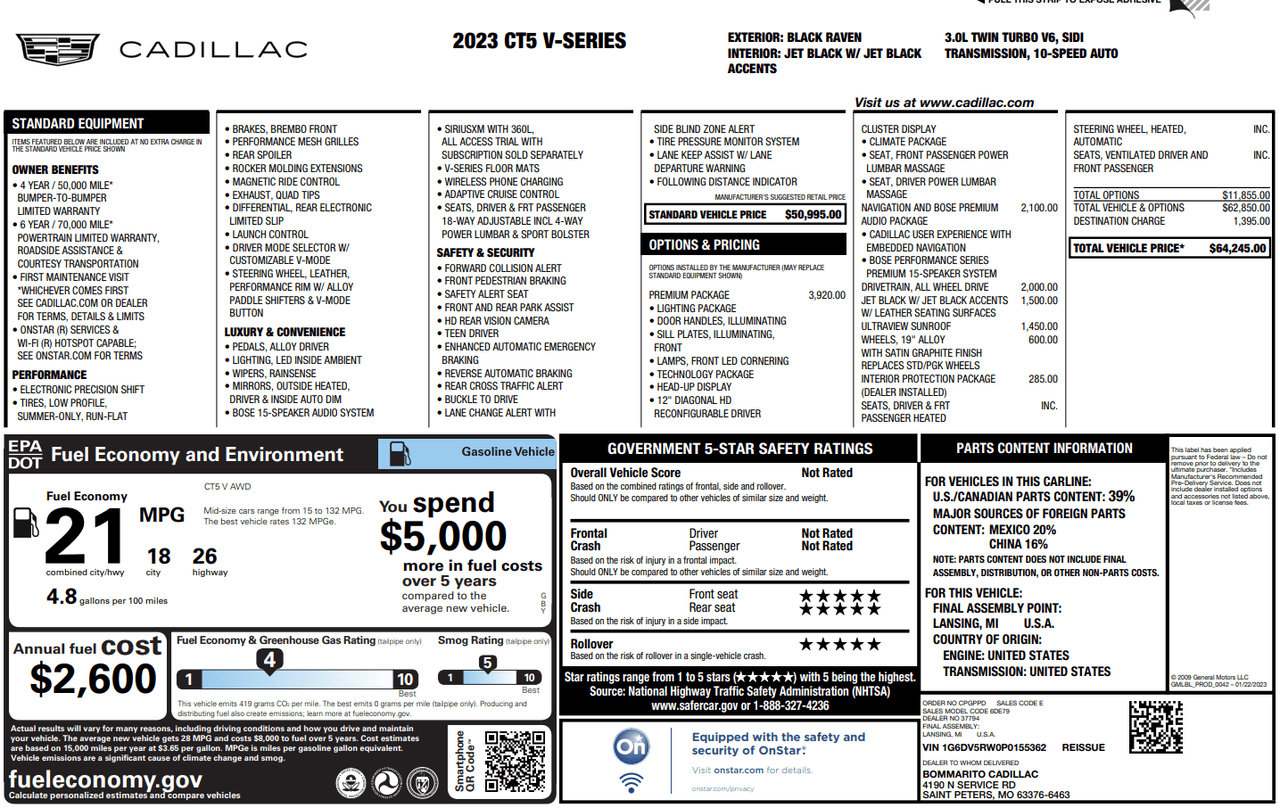 2023 Cadillac CT5-V V-Series Knoxville TN