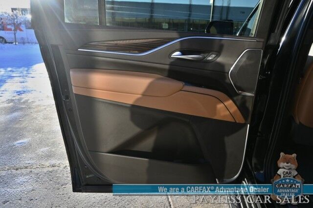 2023 Cadillac Escalade ESV Premium Luxury / 4X4 / Auto Start / Heated & Cooled Leather Seats / Heated Steering / Sunroof / NAV / HUD / DVD / Super Cruise / Lane Depart & Blind Spot / Rear Captain Chairs / 3rd Row / Seats 7 / Tow Pkg / 1-Owner Anchorage AK