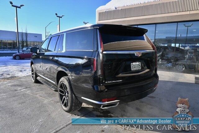 2023 Cadillac Escalade ESV Premium Luxury / 4X4 / Auto Start / Heated & Cooled Leather Seats / Heated Steering / Sunroof / NAV / HUD / DVD / Super Cruise / Lane Depart & Blind Spot / Rear Captain Chairs / 3rd Row / Seats 7 / Tow Pkg / 1-Owner Anchorage AK