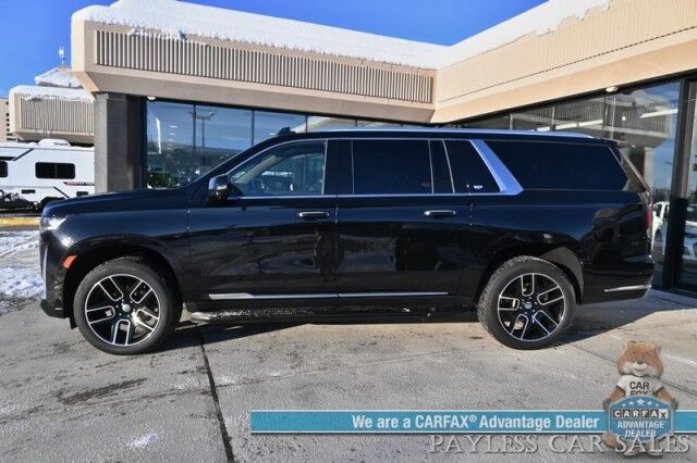 2023 Cadillac Escalade ESV Premium Luxury / 4X4 / Auto Start / Heated & Cooled Leather Seats / Heated Steering / Sunroof / NAV / HUD / DVD / Super Cruise / Lane Depart & Blind Spot / Rear Captain Chairs / 3rd Row / Seats 7 / Tow Pkg / 1-Owner Anchorage AK