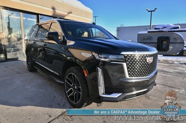 2023 Cadillac Escalade ESV Premium Luxury / 4X4 / Auto Start / Heated & Cooled Leather Seats / Heated Steering / Sunroof / NAV / HUD / DVD / Super Cruise / Lane Depart & Blind Spot / Rear Captain Chairs / 3rd Row / Seats 7 / Tow Pkg / 1-Owner Anchorage AK
