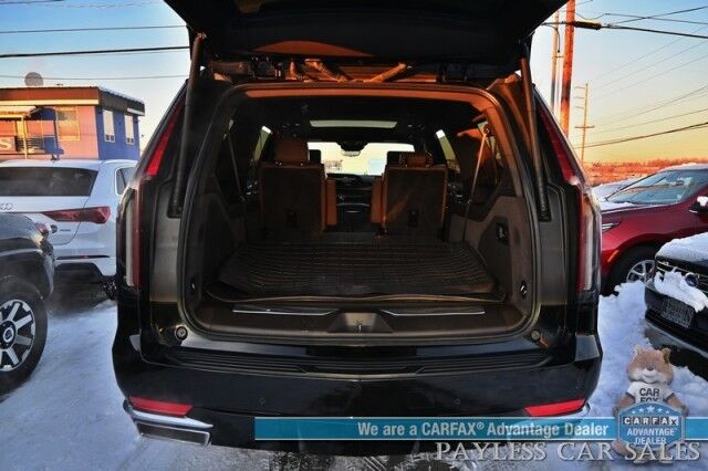 2023 Cadillac Escalade ESV Premium Luxury / 4X4 / Auto Start / Heated & Cooled Leather Seats / Heated Steering / Sunroof / NAV / HUD / Rear DVD / Super Cruise / Lane Depart & Blind Spot / Rear Captain Chairs / 3rd Row / Seats 7 / Tow Pkg / 1-Owner Anchorage AK