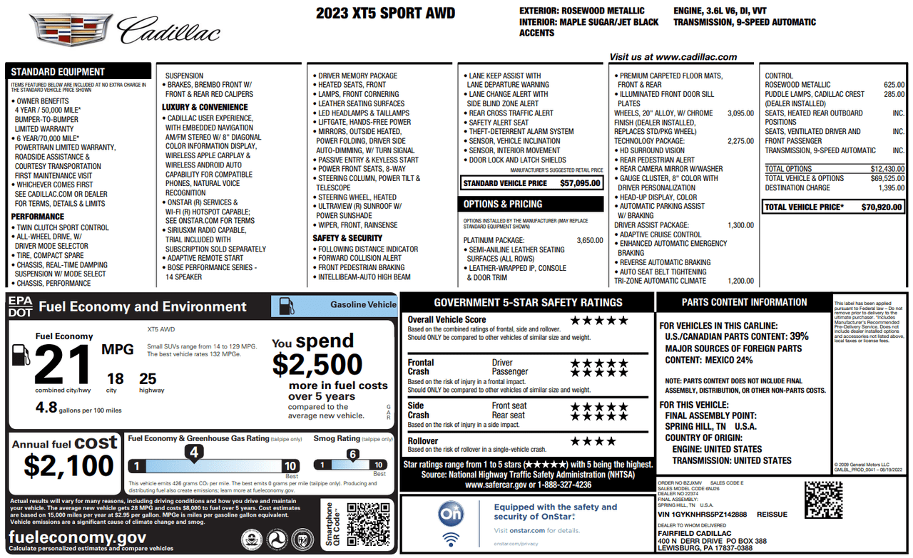 2023 Cadillac XT5 AWD Sport Knoxville TN