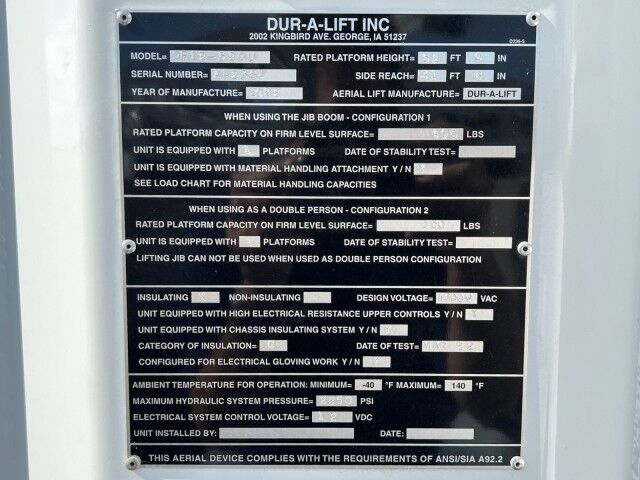 2023 Chevrolet 6500 HD 4x2 59' Dur-A-Lift DPM2-52DU Material Handling Insulated Bucket Truc Miami FL