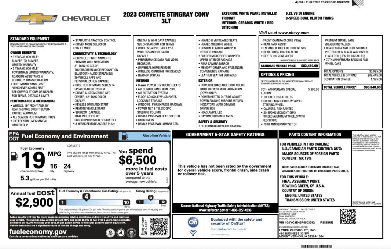 2023 Chevrolet Corvette 3LT 70th Anniversary Convertible Scottsdale AZ