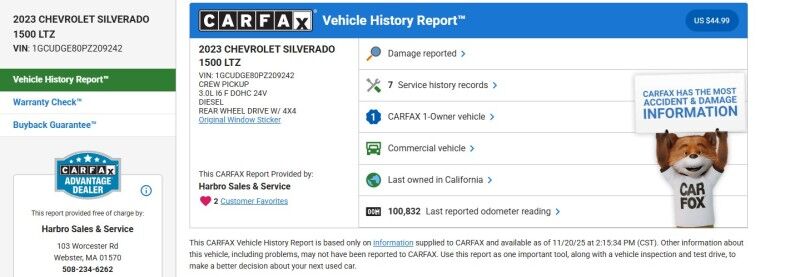 2023 Chevrolet Silverado 1500 LTZ - 3.0 DURAMAX - CALIFORNIA TRUCK- LOADED Webster MA