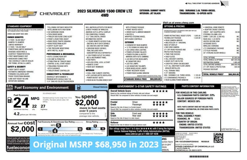 2023 Chevrolet Silverado 1500 LTZ - 3.0 DURAMAX - CALIFORNIA TRUCK- LOADED Webster MA