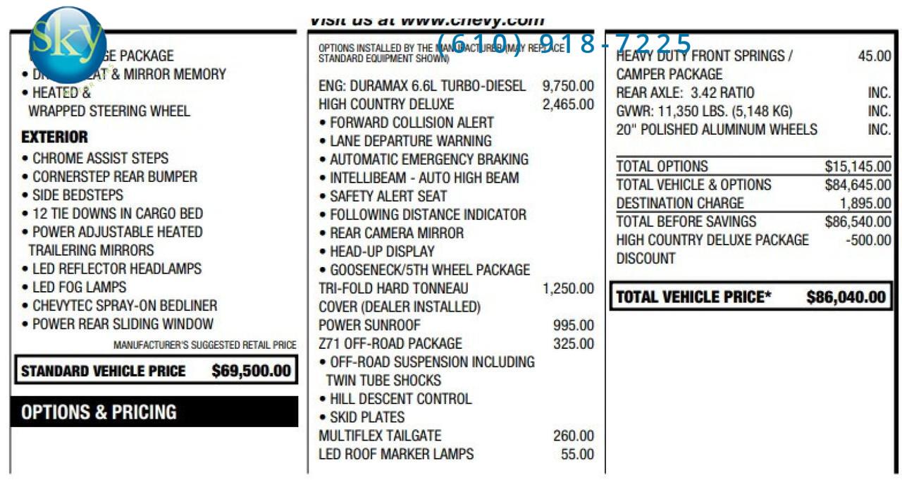 2023 Chevrolet Silverado 2500HD Crew Cab 4WD High Country Duramax DIesel West Chester PA