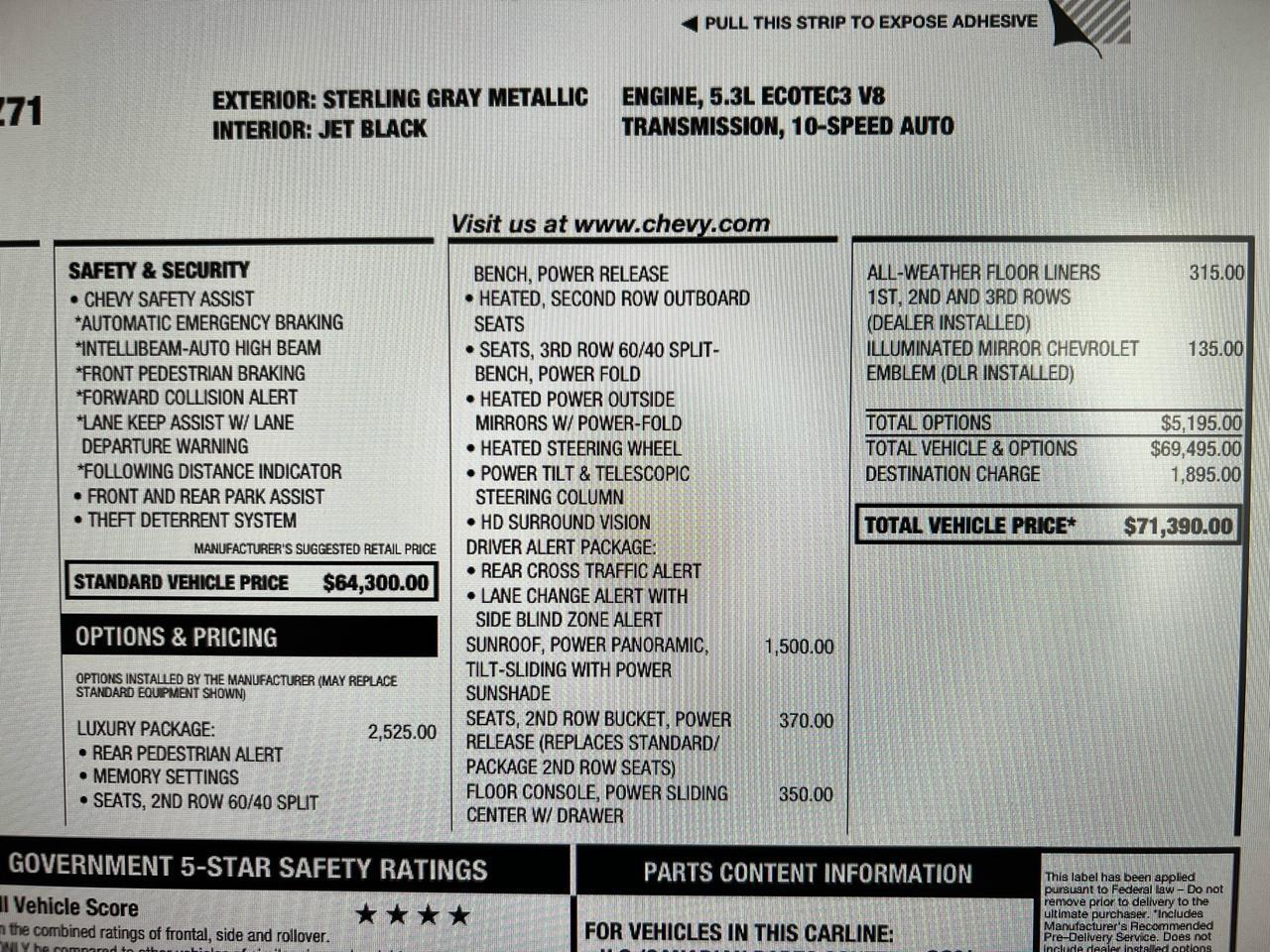 2023 Chevrolet Tahoe Z71, Luxury Pkg, Pano Roof, Buckets, Power Center Console Houston TX